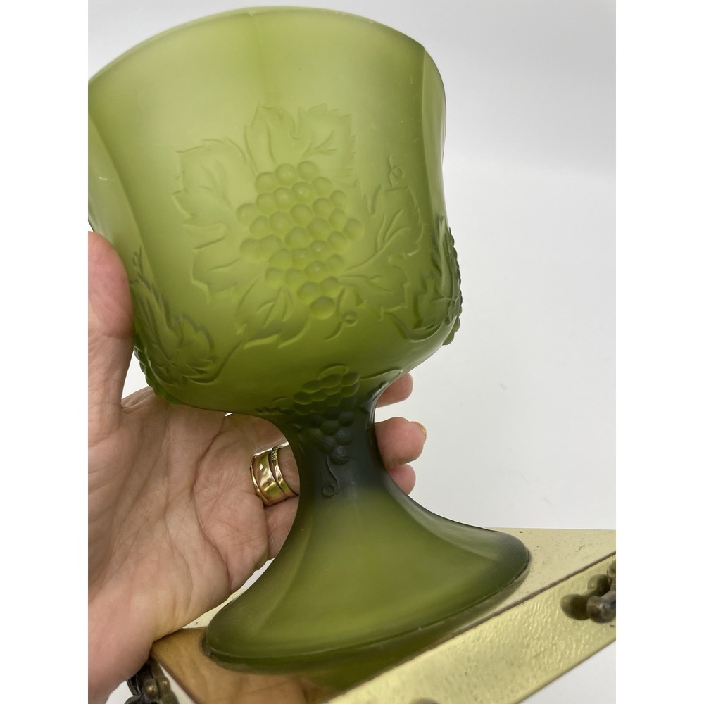 Vtg Granny Core Green Frosted Pedestal Bowl on Brass Claw‎ Foot Base 7.5" Tall - Picture 8 of 8
